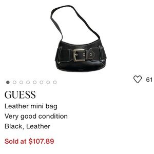 Guess Vintage Y2K Baguette Retro Black Leather Small Goth Shoulder Bag Purse 90s